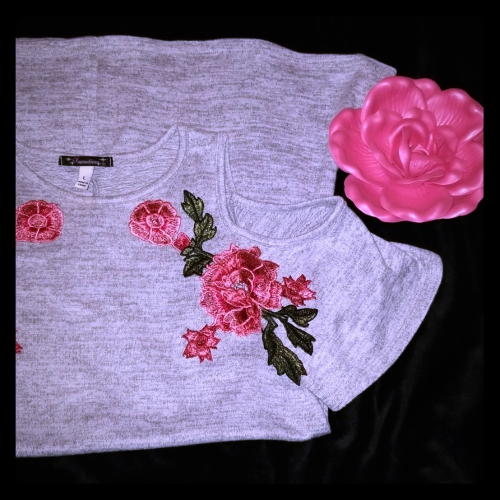 Rose floral embroidered Cold shoulder Dress or Top